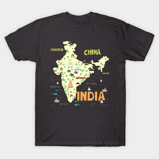 Illustrated India Map T-Shirt by JunkyDotCom